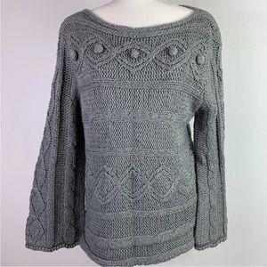 Nomadic Traders Gray Pullover Chunky Knit Sweater Bell Sleeve Size Medium